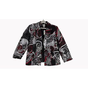 Chicos 3 Queenship Paulette Womens XL 16  Blazer Jacket Metallic Abstract Print